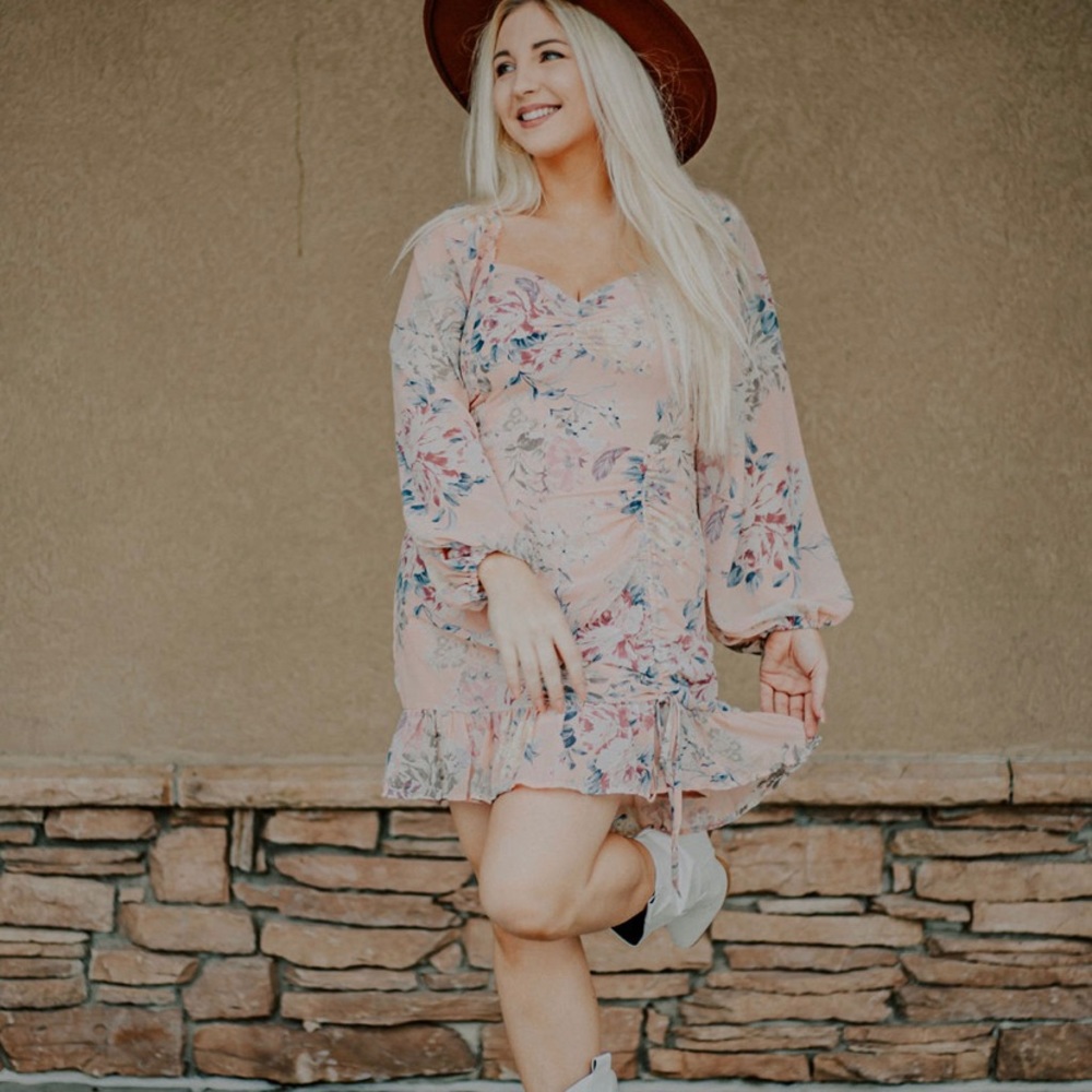 Pretty in Pink ruched floral dress